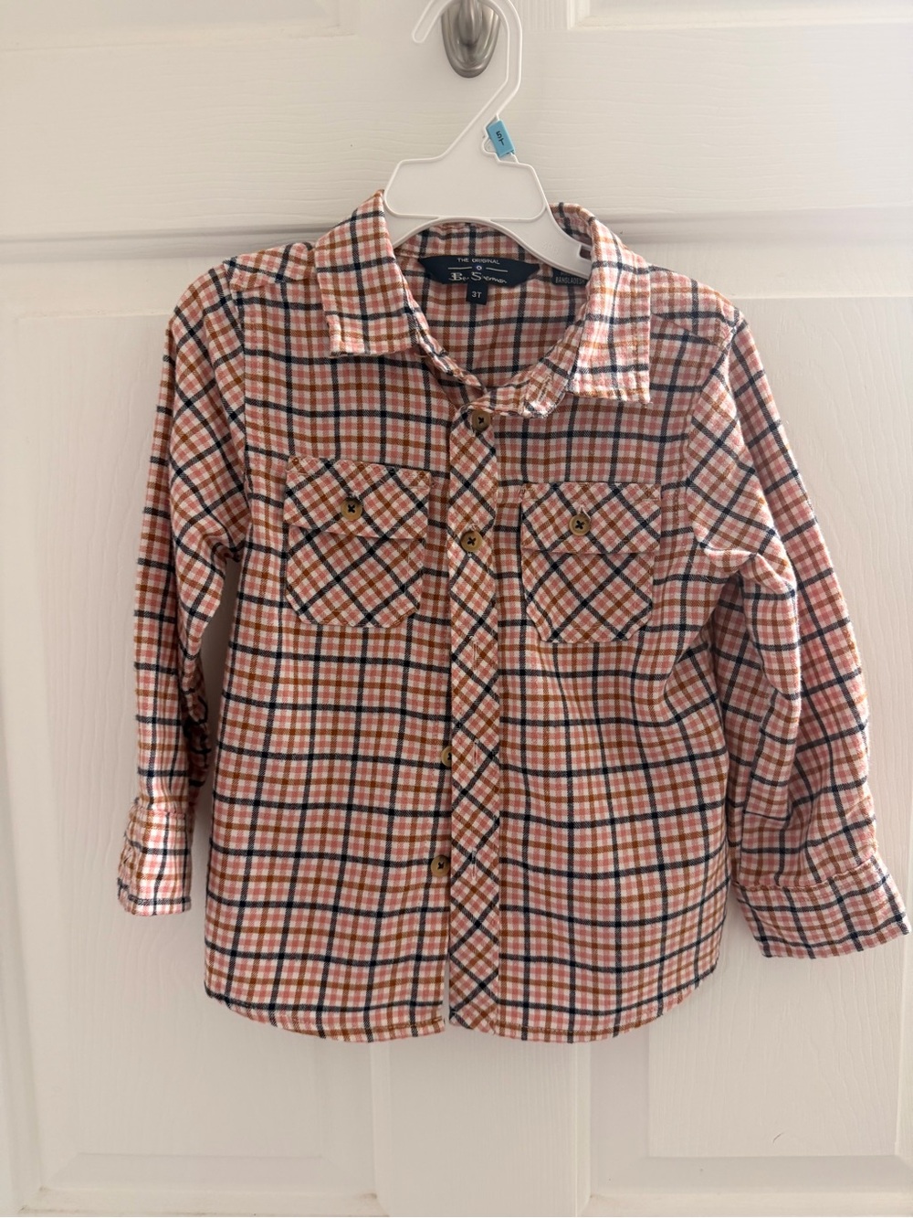 Ben Sherman Peach, White & Black Plaid Button-Down Shirt for Kids